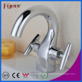 Fyeer Chrome plateado Crooked Long Spout Dual Handle Cubierta montada cuenca fregadero grifo mezclador de agua Tap Wasserhahn